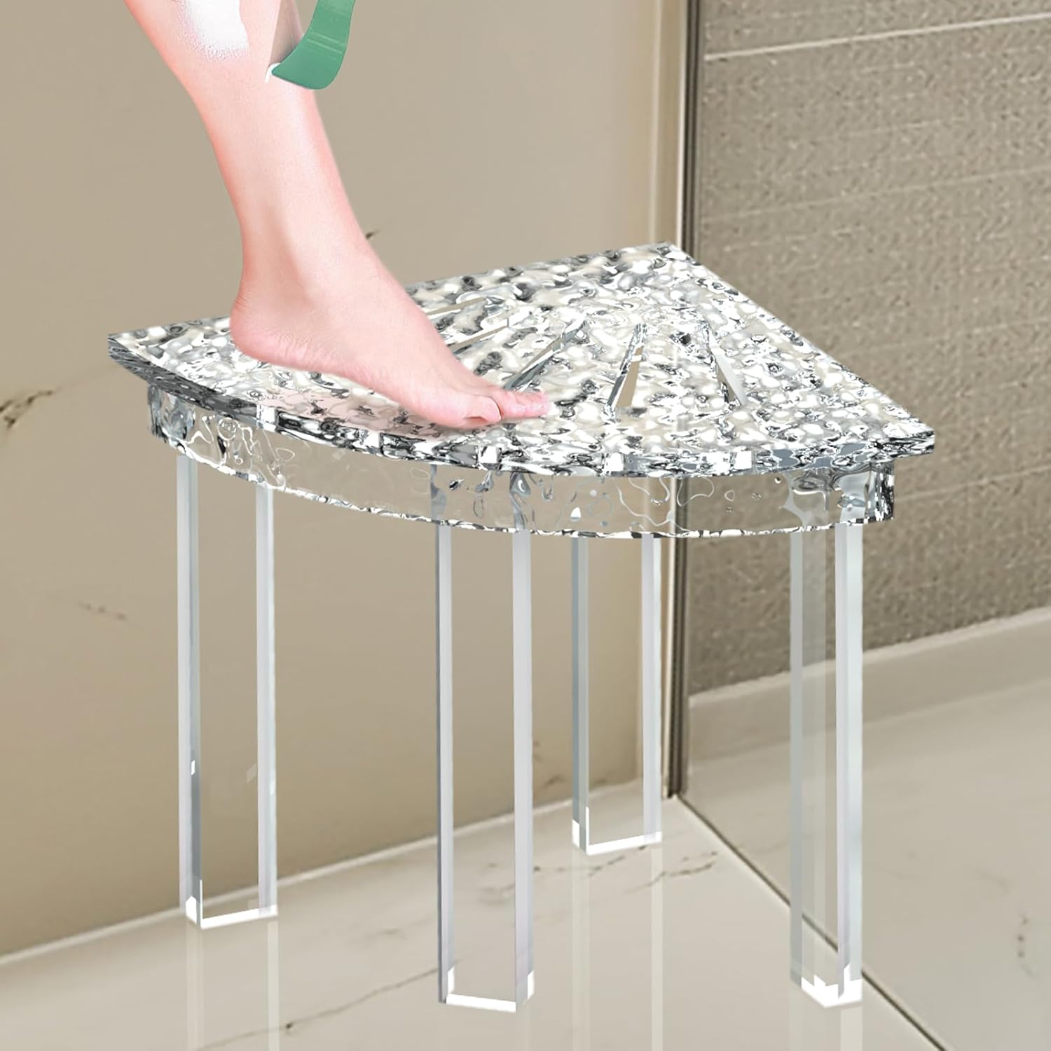 TOMTREE Acrylic Shower Bench Small Corner Shower Stool, Ideal Shower
