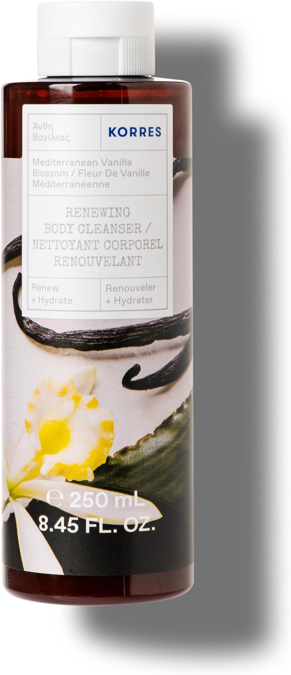KORRES Renewing Body Cleanser, Mediterranean Vanilla Blossom Foaming Shower Gel for Women & Men with Hydrating Greek Botanicals, Body Wash for Smooth Skin, Vegetarian, Made in Greece, 8.45 Fl Oz