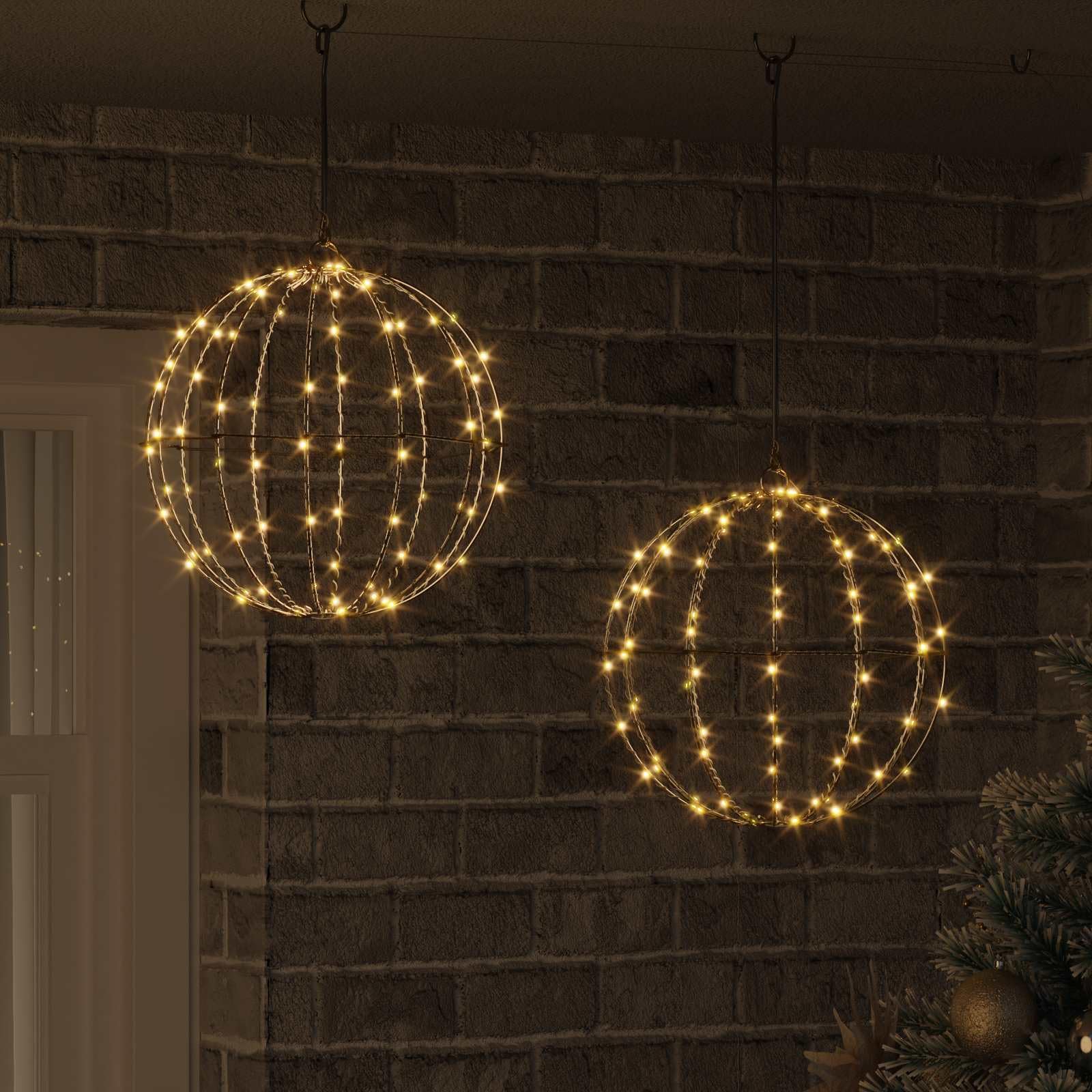 Palla con 192 LED in metallo, 2 pezzi, bianco caldo, 30 x 30 x 32 cm, alimentata tramite USB, decorazione per albero di Natale per interni ed esterni, decorazione natalizia