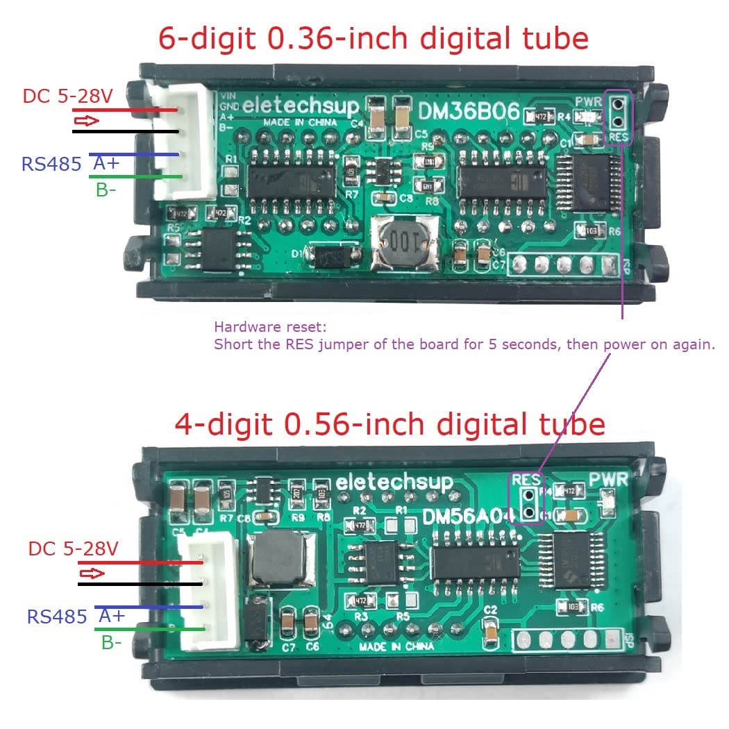 DC 5-28V RS485 Modbus RTU 0.36 0.56 inch 4-6 Bit Arabic Numerals English Characters Display Module Digital Tube LED Board (4 x 6 bit 0.36inch)
