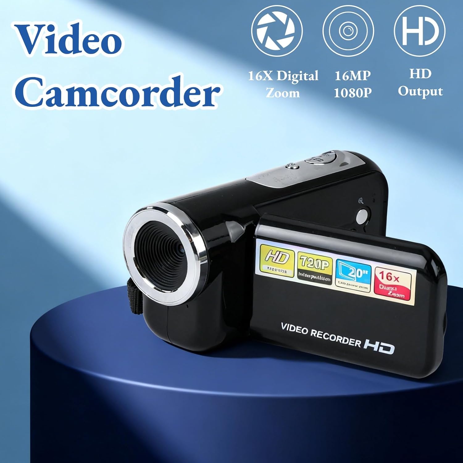 Cuifati 1080P Digital Video Camera, 16MP Vlogging Camera with 2 Inch Color Screen, 16x Zoom Anti Shake Compact Digital Camcorder, for Travel Campus Growth Record (Black)