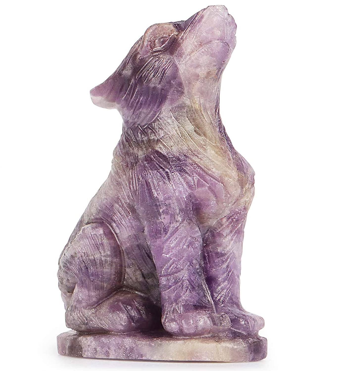 Hxswkk 2" Amethyst Wolf Stone Statue, Solid Wolf Polished Healing Crystal Hand Carved Gemstone Crystal Statue Animal Collection Sculpture (1pc, Amethyst)