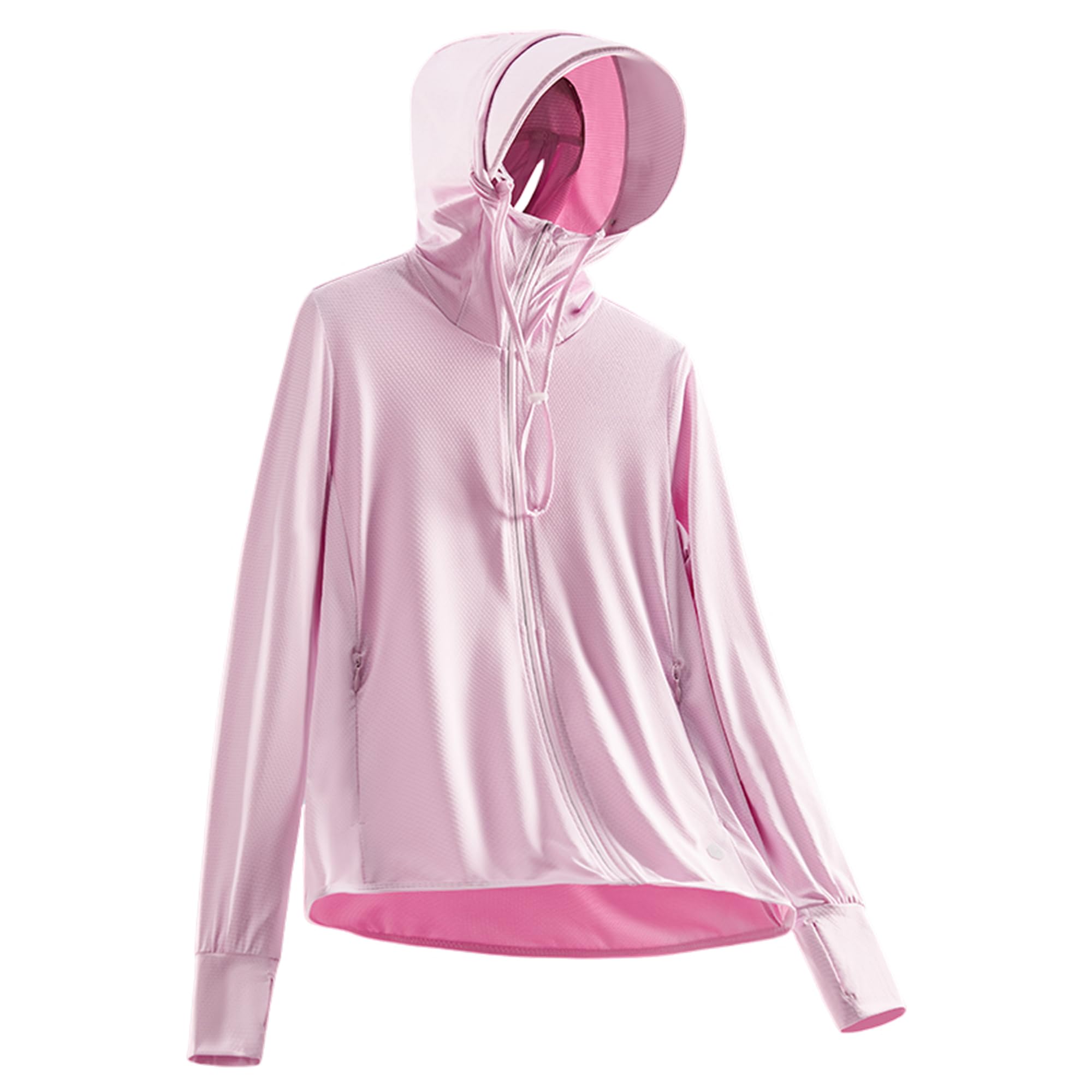 Wizhibr Women's UPF 50+ Sun Protection Jacket Lightweight Cool UV Shirt Long Sleeve with Hoodie Brim Thumb Hole Running