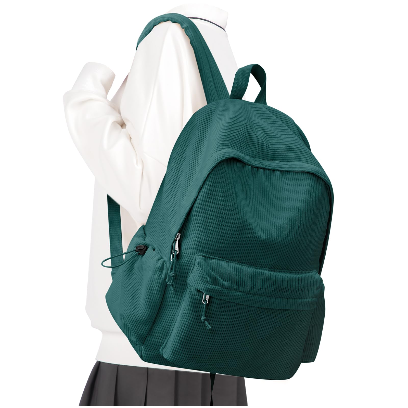 WEPOET School Backpack for Teens Boys Girls Cute Corduroy Bookbag Classic Casual High School Bag Lightweight College Backpack For Women Men(Green)