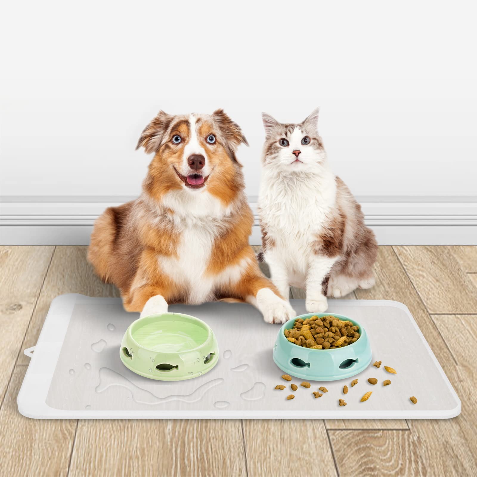AECHY Dog Mat for Food and Water, Silicone Dog Food Mat with Pocket for Catches Spill and Residue, Multiple Sizes, Colors Dog Feeding Mat, Non Slip Cat Dog Water Bowl Mat with High Edges Cat Food Mat
