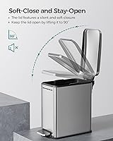Vista 5 de SONGMICS Bathroom Trash Can, 1.3 Gallon (5 L) Small Trash Bin with Lid, Slim for Small Spaces, Stainless Steel Garbage Can, Soft Close, Silver Plata