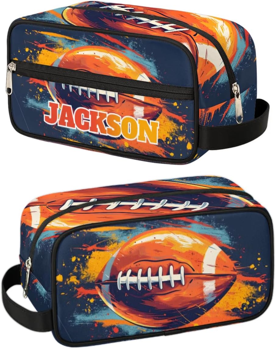 Personalized Gift Travel Makeup Bag for Man Boy Girl Women, Custom Cosmetic Bag Shaving Bag Make Up Bag Organizer Toiletry Bag for Christmas Birthday American Football Art