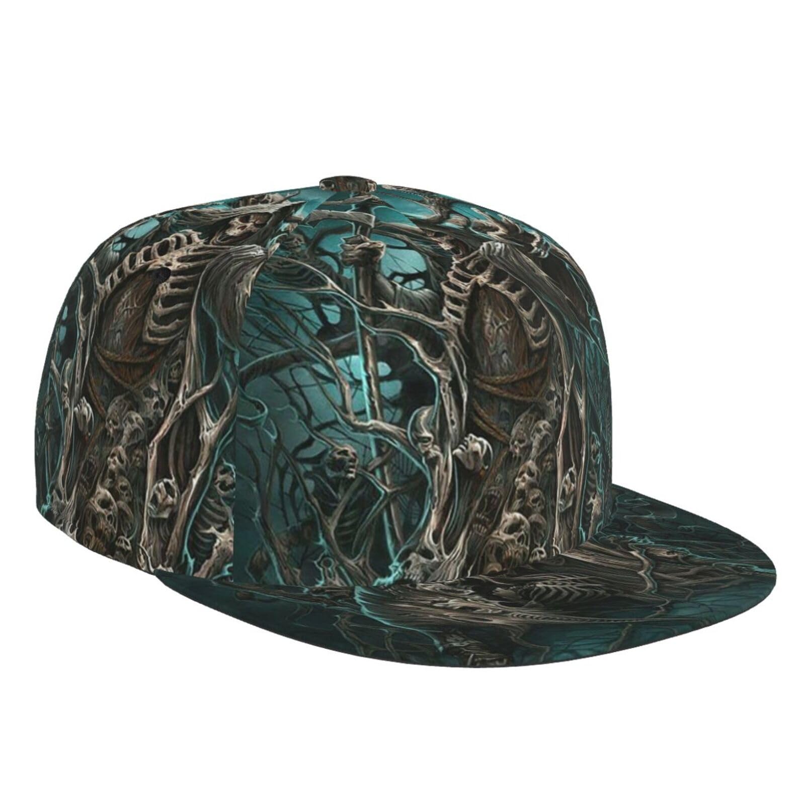 ZORIN Unisex Grim Reaper Scary Skull Baseball Cap 3D Adjustable Snapback Hats Trucker Hat Hip Hop Flat Baseball Caps Black