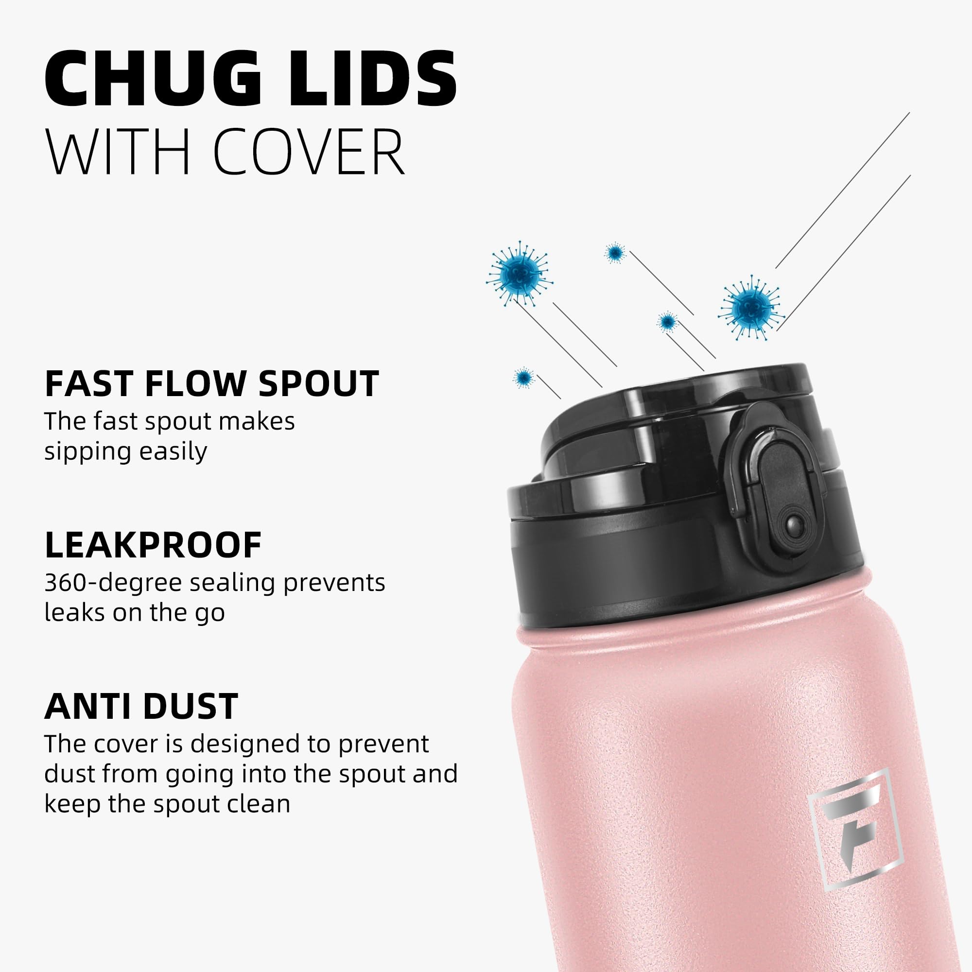 Fanhaw 1.2 L Insulated Stainless Steel Water Bottle with 1 Lid (Chug Lid) - for Kids Women, Men, Pink, 1183 ml - Image 4