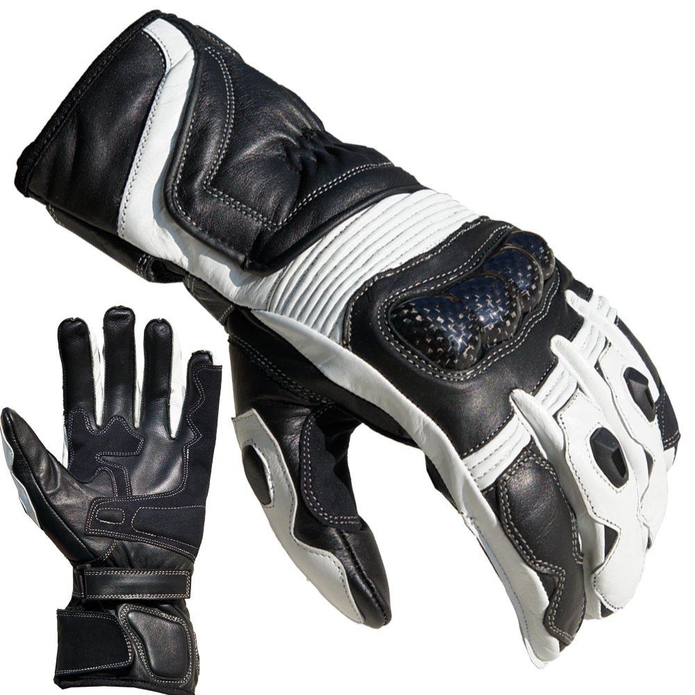 Proanti Gants moto Racing en cuir Taille : M-XL, blanc.