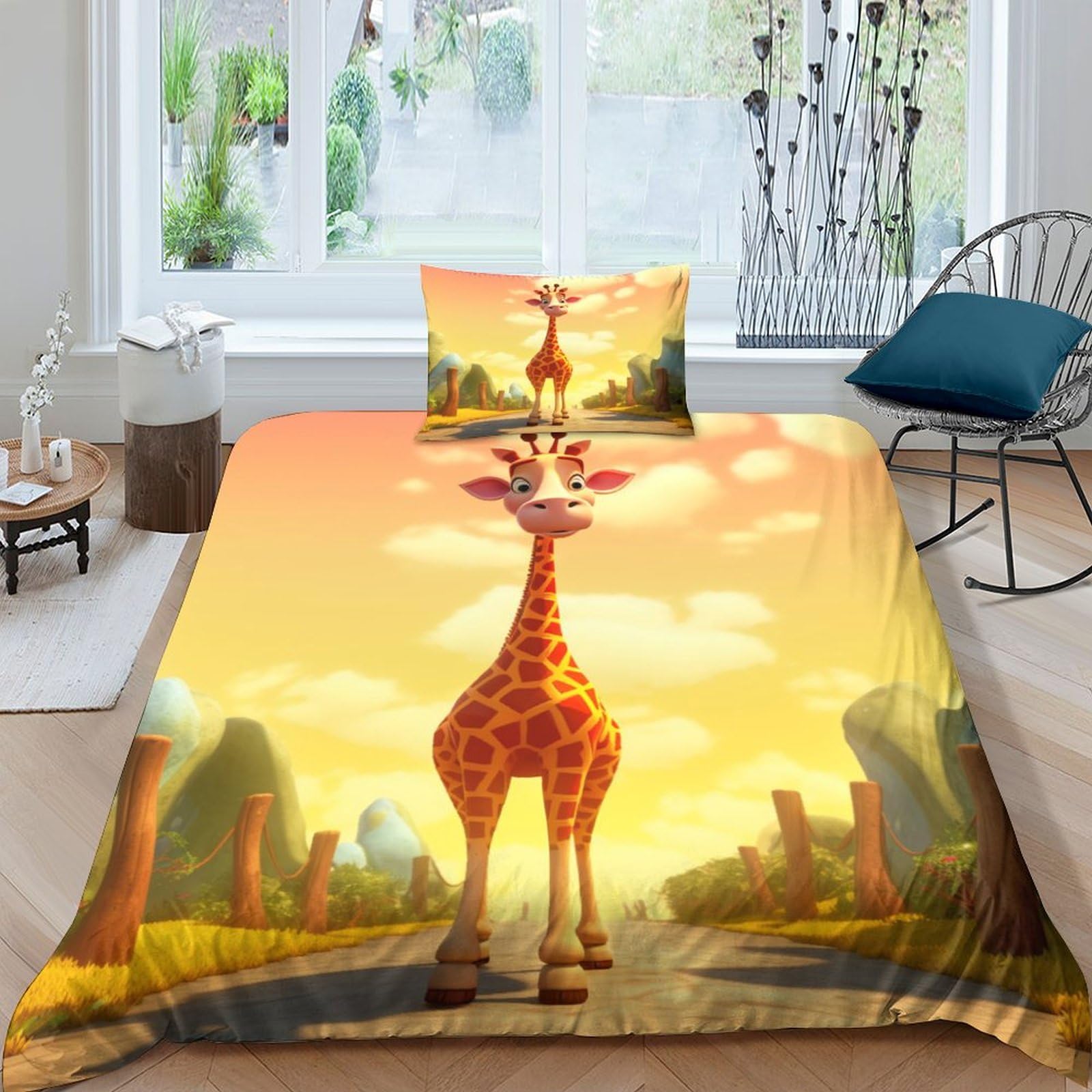 Housse de couette girafe 135x200 microfibre zippée infroissable