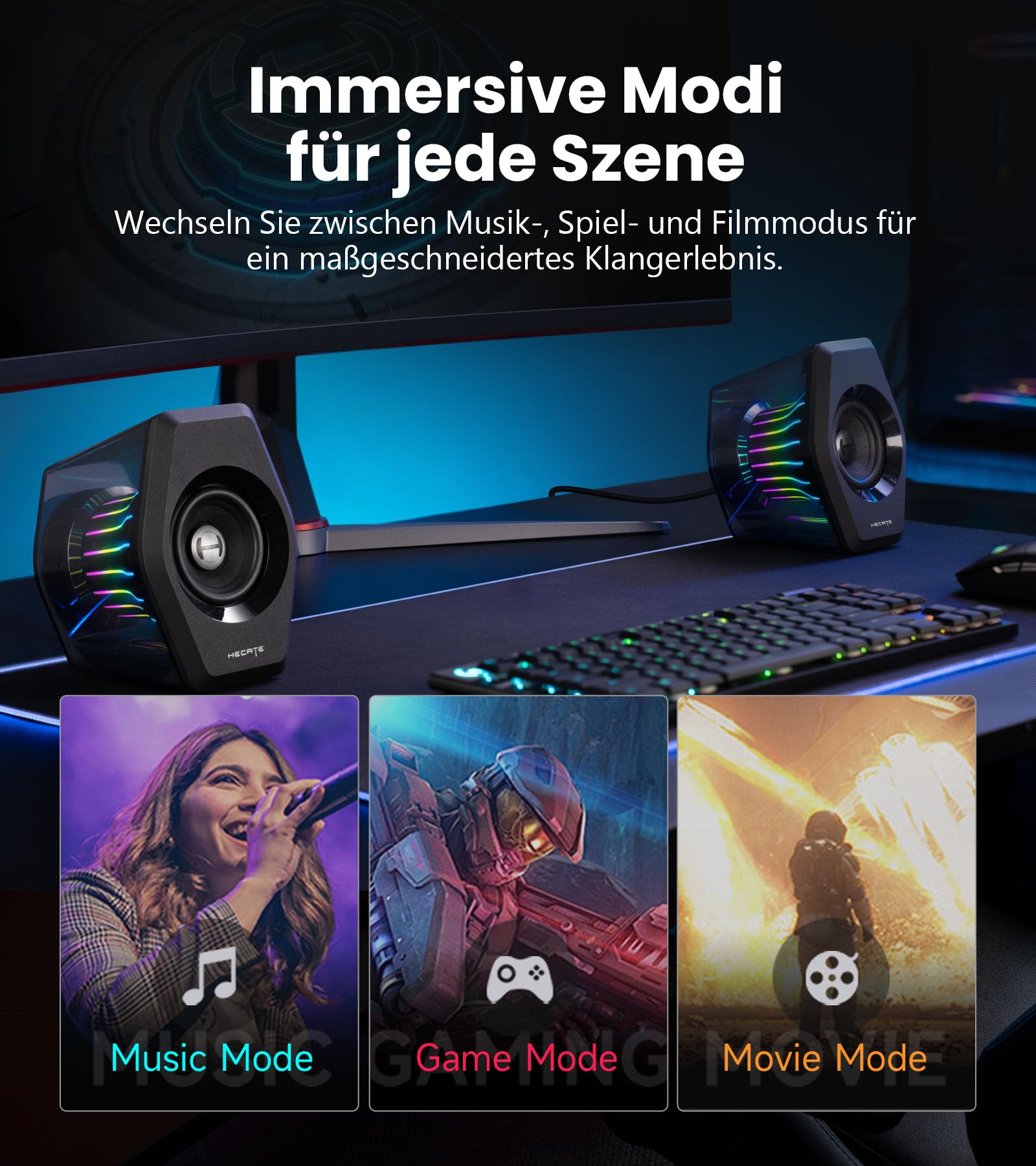 Edifier G2000 Pro 2.0 RGB Gaming-Lautsprecher mit 64 W Spitzenleistung, 270° TempoFlow™ Light Sync, Virtual 7.1 Surround Sound - Bluetooth 5.4/USB-C/AUX für PC, PS5, Schwarz