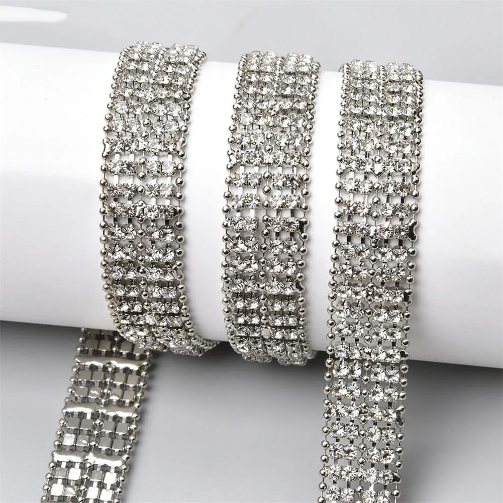 5/8/12Mm Width Rhinestone Trim Gold Silver Metal Bead Chain for Clothing Shoes Bags Decorative White K 12mm 5 Yards