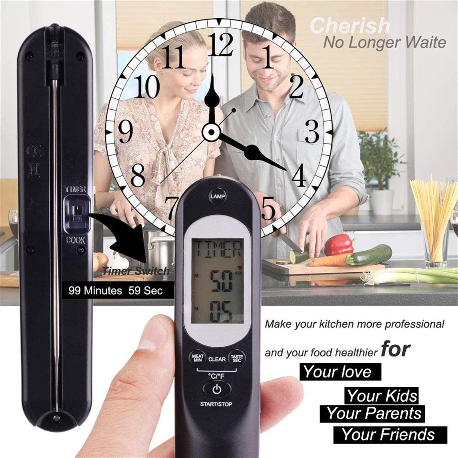 MDybf Termometro Digitale a Base di Carne istantanea SPIGHIGHTDEX. Cucina Cucina Cucina termometro Caramelle con USB Ricaricabile for Olio d'Acqua BBQ. Griglia