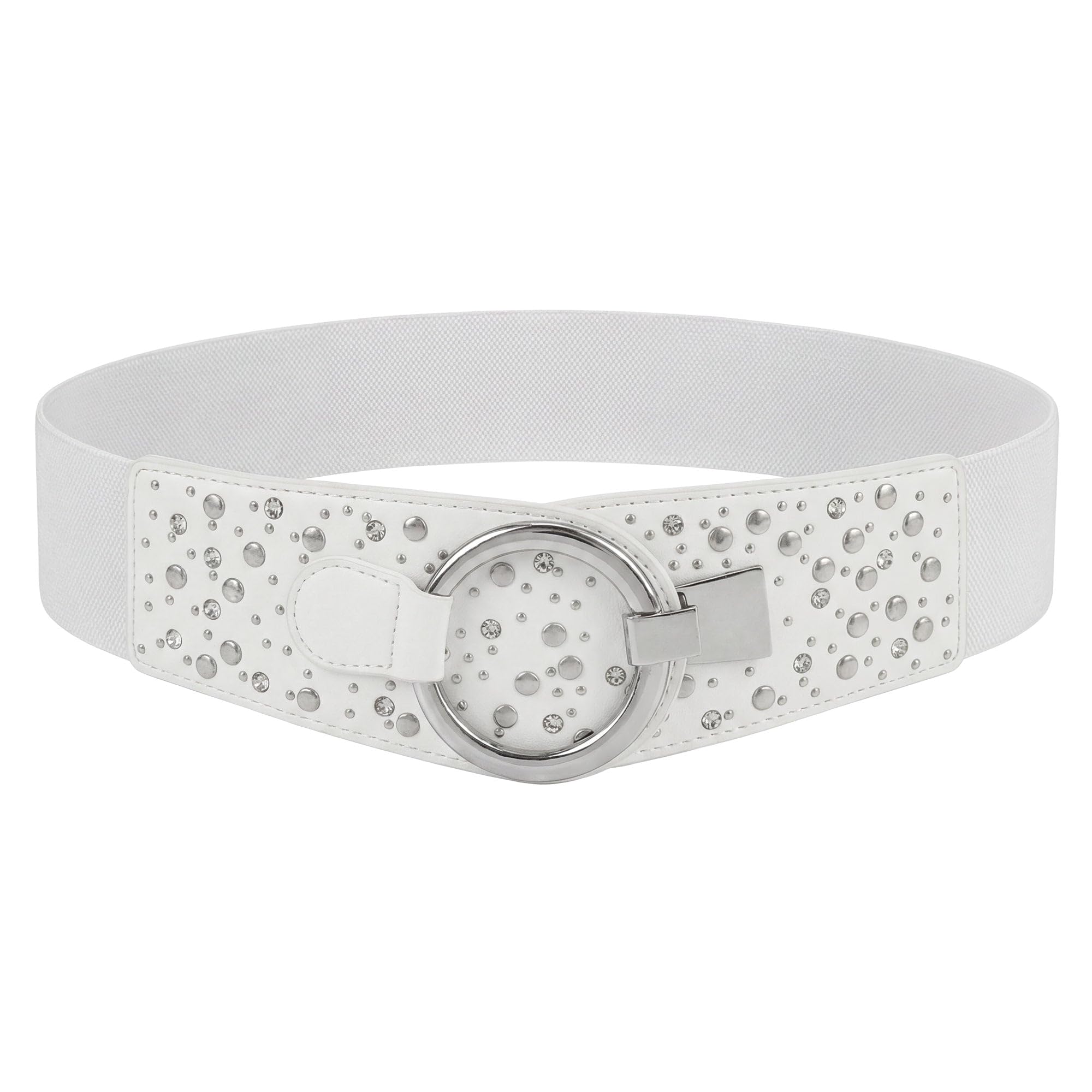 BlackButterfly Wide Elastic Stretch Retro Metal Interlock Buckle Belt (White, XXL)