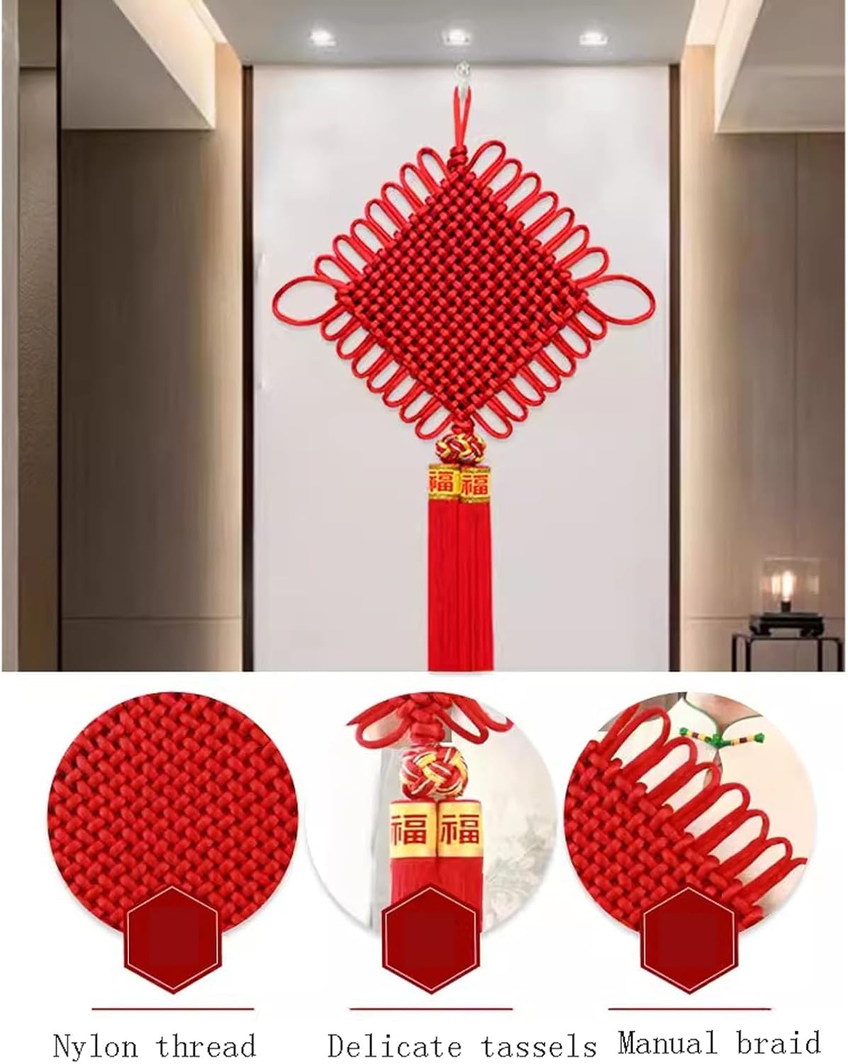Chinese new year knot Red Chinese Knot, Handmade Chinese Knotting Cord with Tassels for Chinese Spring Festival and Home Decor Chinese festival tassel pendant (Color : Type C)
