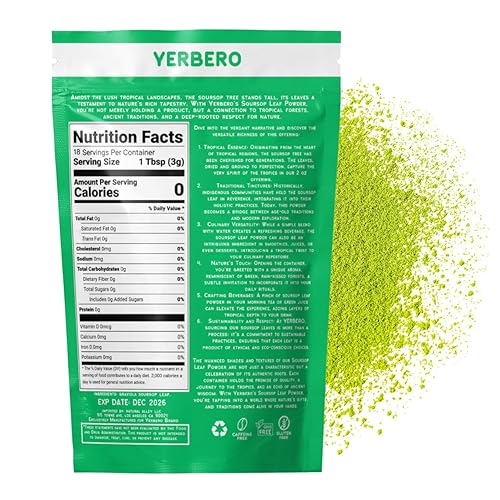 Miniatura 2 de Yerbero - Polvo de guanábana de graviola seca de primera calidad, 2 oz (56 g) Hoja de Guanabana En Polvo, 100% Natural Delicioso Té Fresco  De