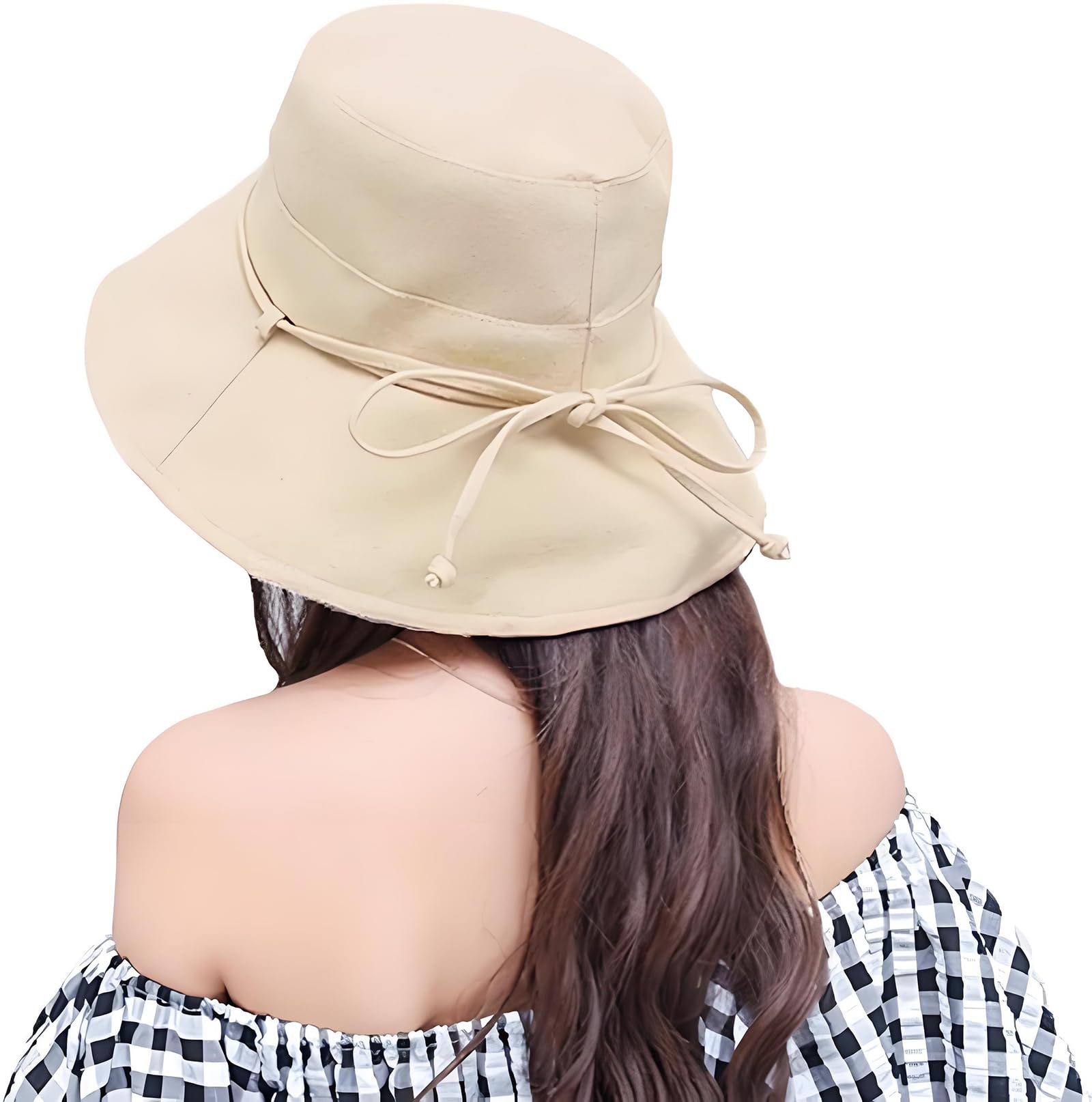 Xinchia Women's Beige Bucket Sun Hat Foldable Bucket Hat With String Upf50+ Fisherman Hat Cotton Beach Hat Cap Wide Brim Sun Hats For Sun Uv Protection Hat Travel Fishing Hat Cap Floppy Hat Sun Visor Cap