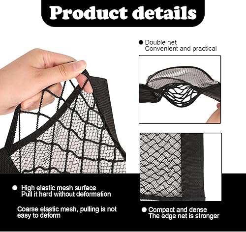 Miniatura 3 de 2 bolsillos de malla de almacenamiento para el respaldo del asiento del automóvil, 15.74 x 9.84 pulgadas, velcro de doble capa, malla elástica para