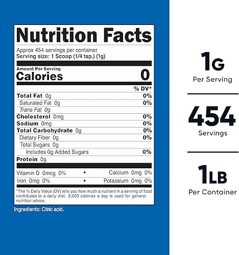 Miniatura 2 de Nutricost Polvo de ácido cítrico (1 libra), 0.04 oz por porción, sin OMG, sin gluten, apto para vegetarianos