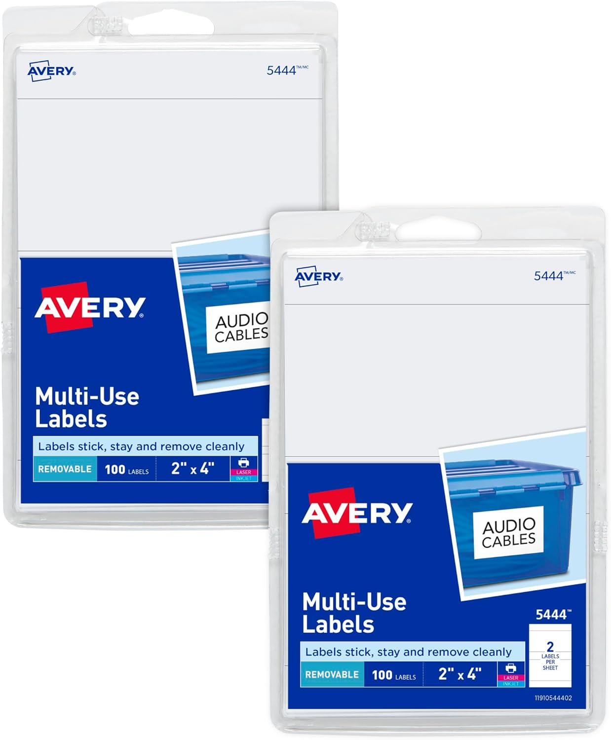 Avery Printable All-Purpose Removable Labels, 2" x 4" White, Write or Print, Great for Organization Projects, 300 Customizable Blank Labels Total (3-Pack of 22283)
