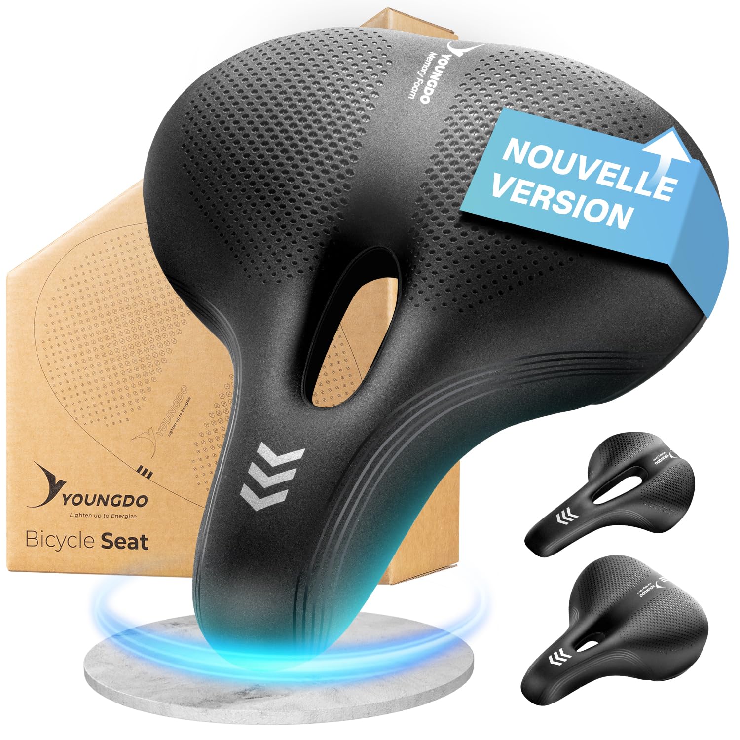 YOUNGDO Selle de Velo Ultra Confortable, Selle Vélo Étanche Améliorée, Selle Velo Confortable, avec Design Ergonomique, Doux, Respirant, pour Hommes et Femmes