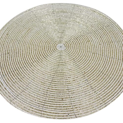 Trunkin' Set 4 Glass Beaded Heirloom Placemat (14 In, Gold, Cream) | Halloween, Christmas, Thanksgiving Gifting Option #TOP3