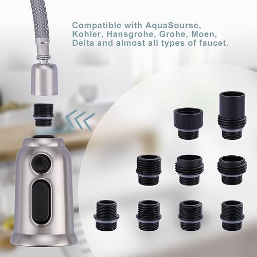 Miniatura 9 de Reemplazo de cabezal rociador de grifo de cocina, boquilla rociadora de fregadero de cocina de 3 funciones con kit de 9 adaptadores, cabezal