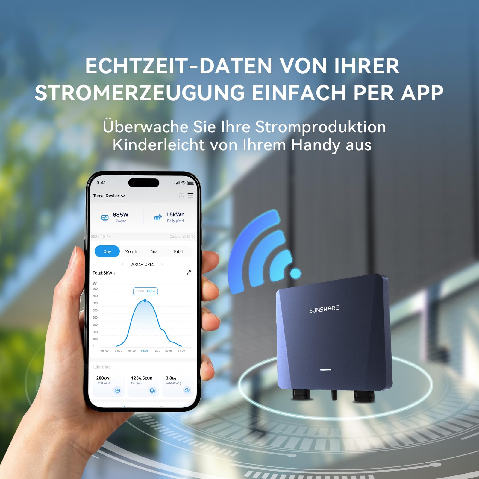Ray 400W Balkonkraftwerk mit Beton-Balkonhalterung - Balkonkraftwerk 800W komplett Steckdose - neuester 800 Watt Wechselrichter - Solaranlage Komplettset - 5m Kabel