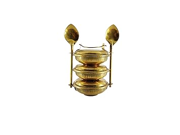 3 Tier Brass Tiffi Lunch Box Small Toy Kids' Kitchen Adventures and Home Decor - Traditional Brass Lunch Box for Indian Cuisine Enthusiasts