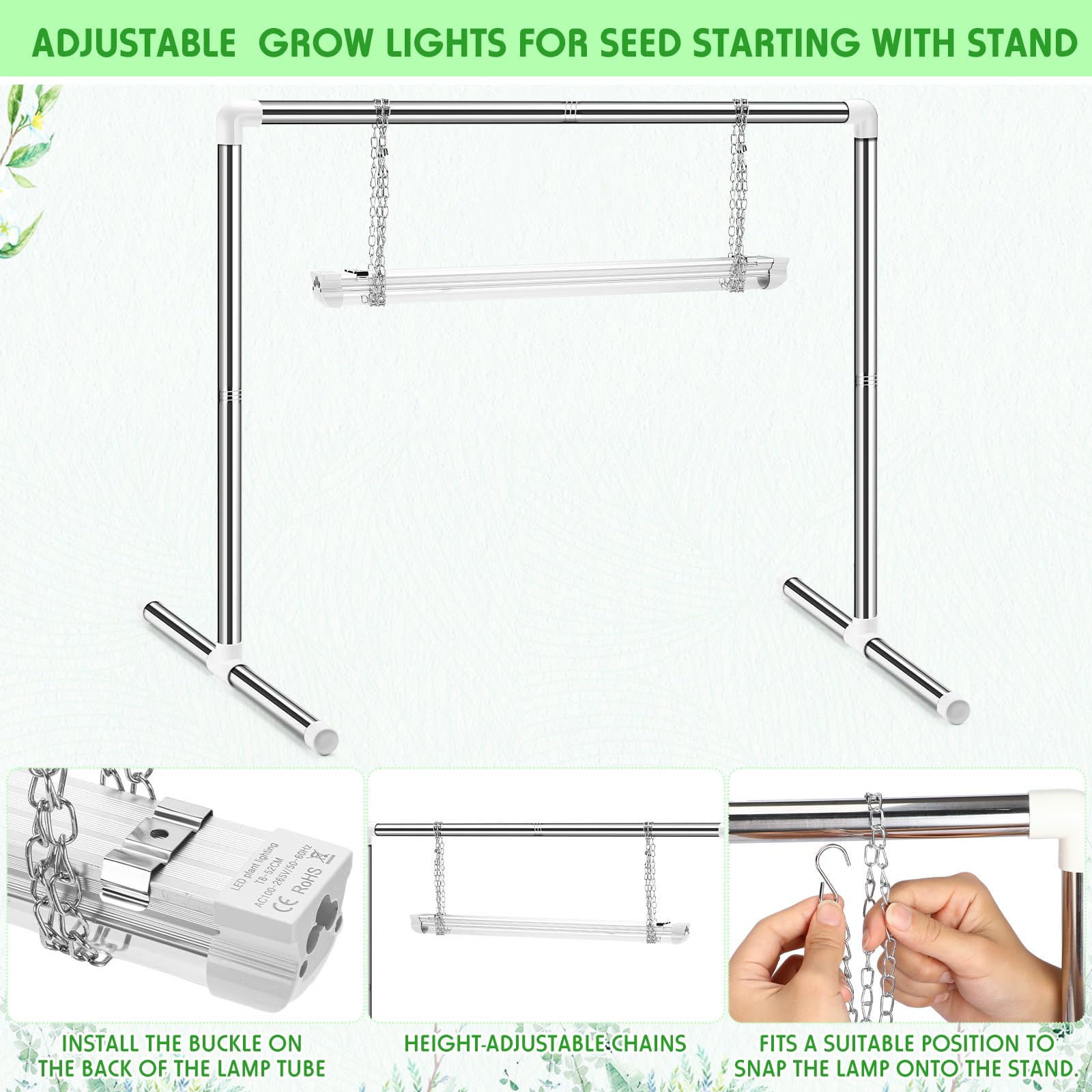 2 Set Seedling Grow Light with Stand Seeding Starter Set with 1.7ft LED ...