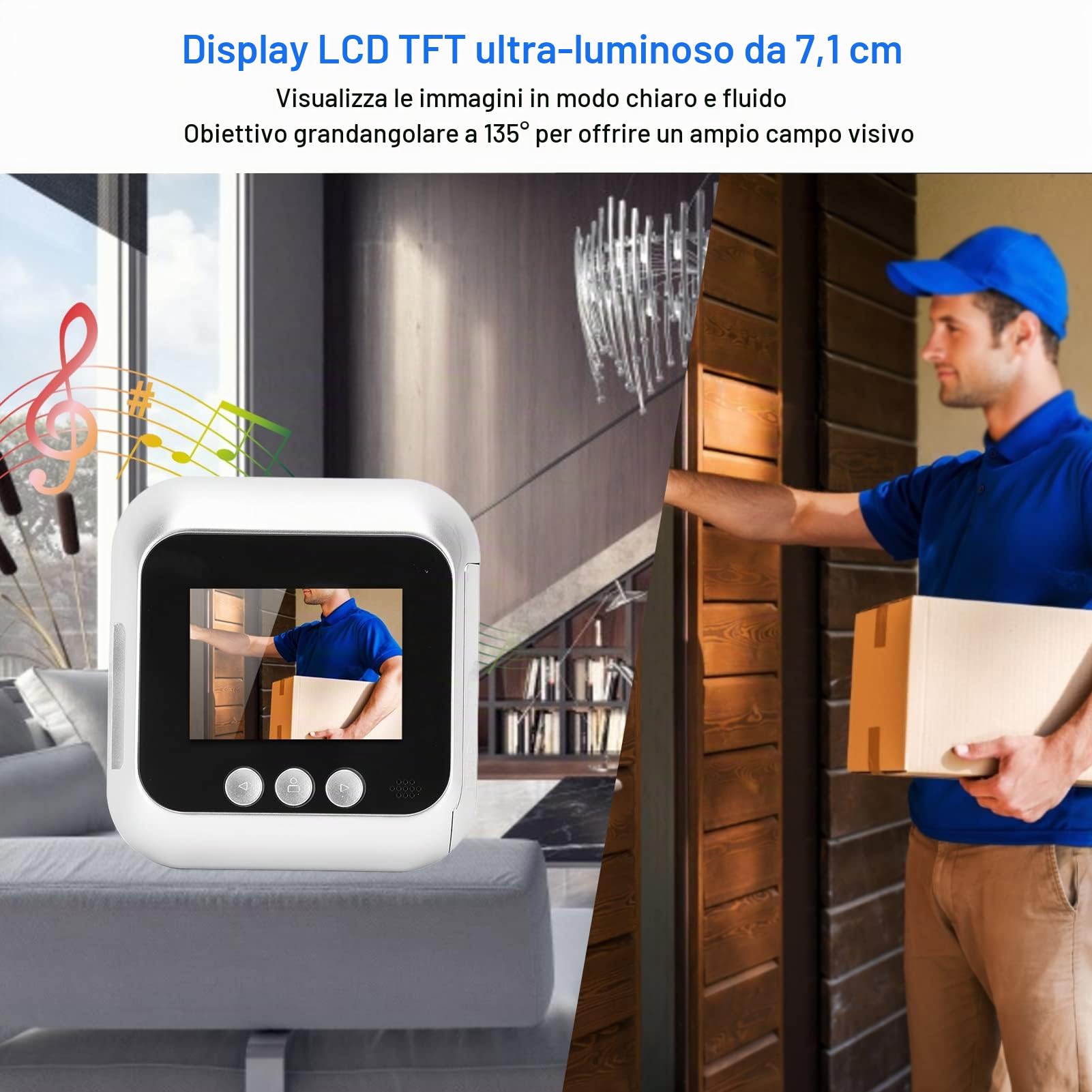 Telecamera spioncino per spioncino digitale, visore digitale per porta di sicurezza 2,8 pollici Visione notturna grandangolare 135 gradi 720P per uso domestico