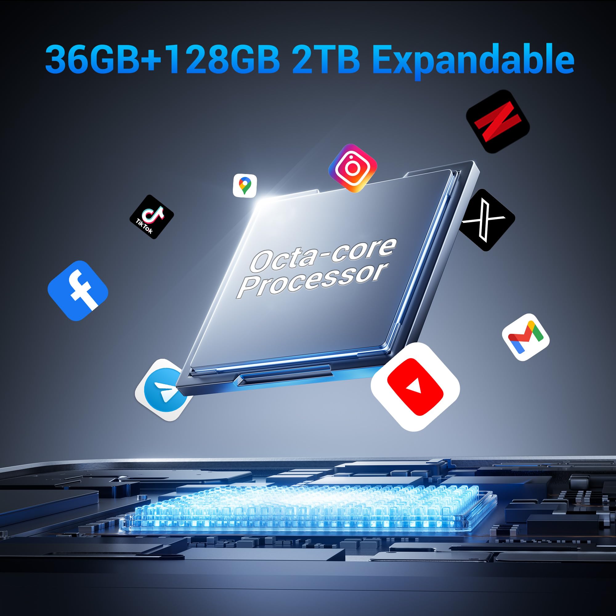 Tablet de 10 Pulgadas con Teclado y ratón, 36 GB de RAM + 128 GB de ROM + 2TB Ampliable, Octa-Core, 5G/2.4 GHz WiFi, Widevine L1, Android 15, Carcasa metálica, tabletas con bolígrafo/Funda