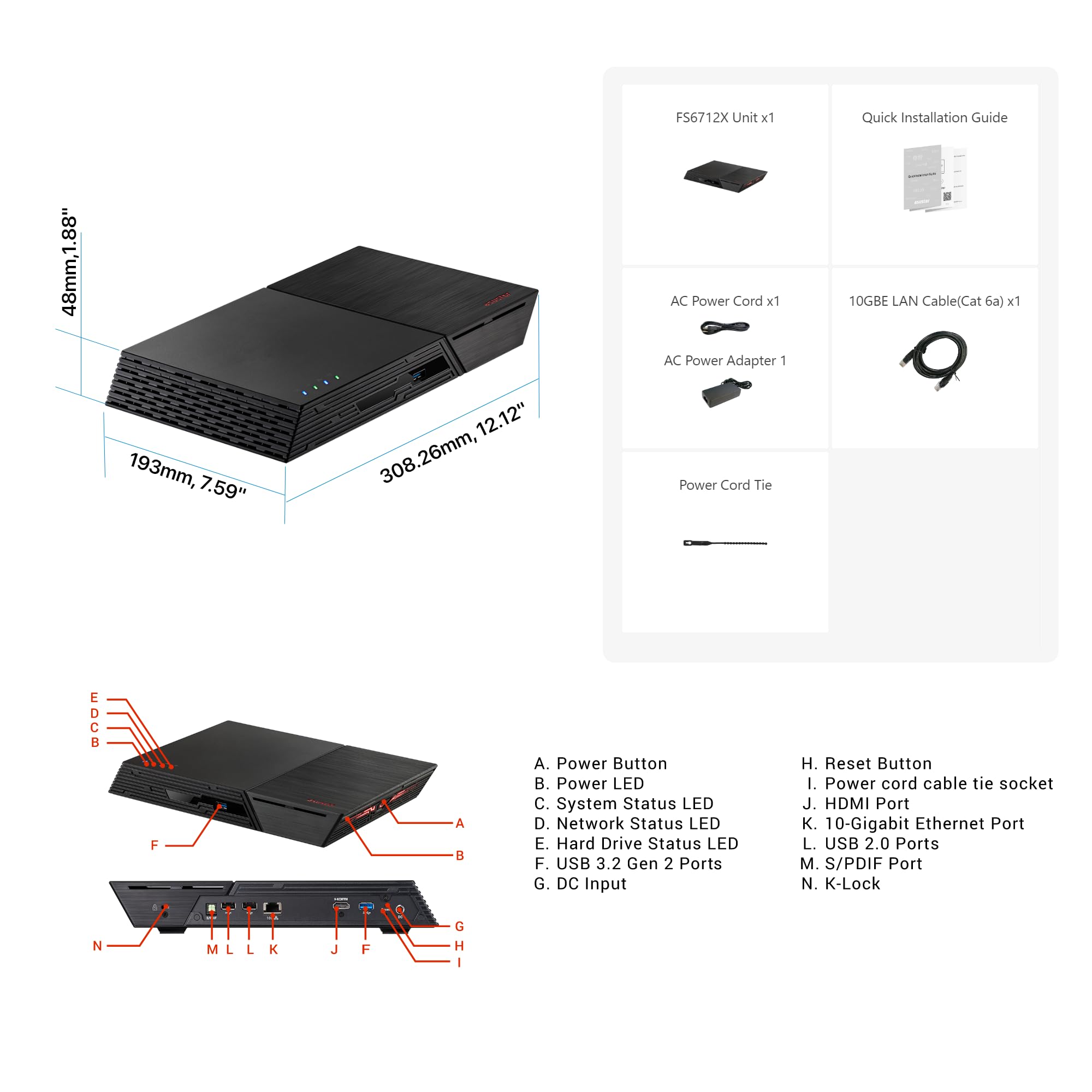 Asustor Flashstor 12 Pro FS6712X - 12 Bay Reine M.2-SSD-NAS Netzwerkspeicher Gehäuse, Quad-Core 2.0GHz, 12 M.2 SSD Slots, 10GbE Port, 4GB RAM DDR4 (Diskless)