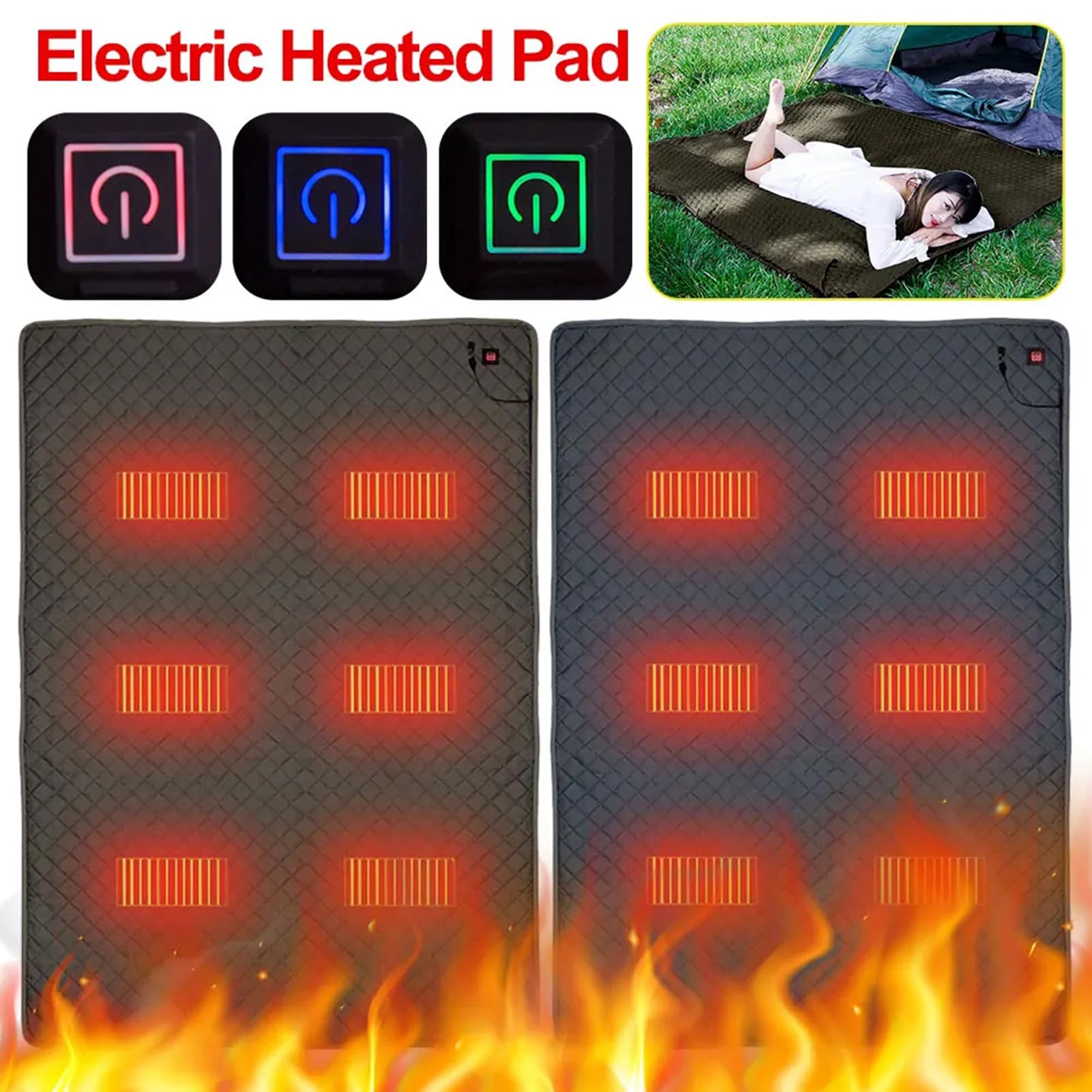Fodera per Sacco Pelo Doppia Riscaldata, Termoforo Elettrico USB Riscaldatore da Campeggio 4 Zone di Riscaldamento, Riscaldata Portatile per Climi Freddi per Interni Ed Esterni