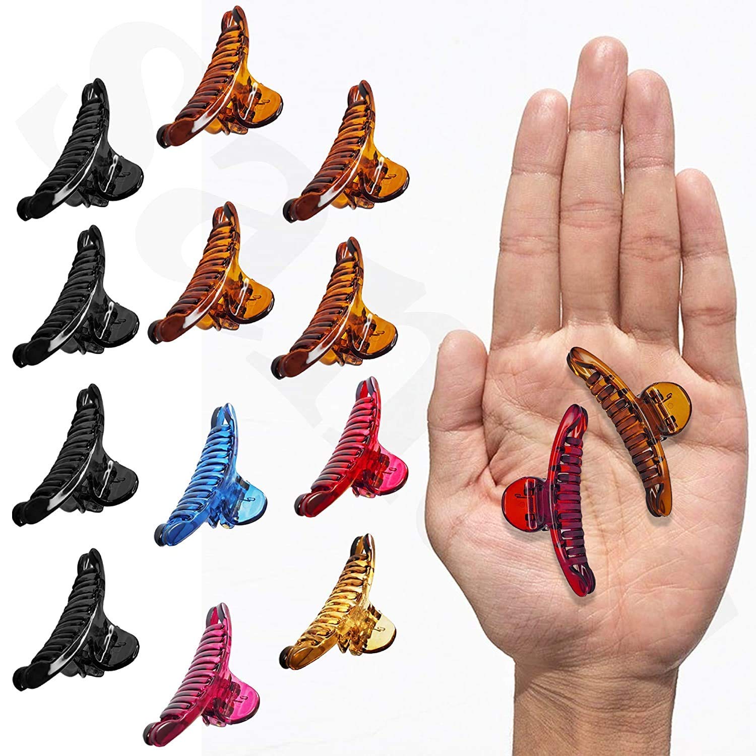 WindSun Small Size Clutchers For Hair Combo Pack Hair Claw Clips Clasp Korean Made Transparent Finish Butterfly Shape Hair Accessories For Women And Girls, Acrylic Material, Pack Of 6,Multi-image-32