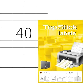 TopStick 8698 Universal Etiketten 100 Blatt 525 x 297 mm 40 pro A4 Bogen 4000 St ck selbstklebend bedruckbar matt blanko Papier Klebeetiketten Aufkleber wei