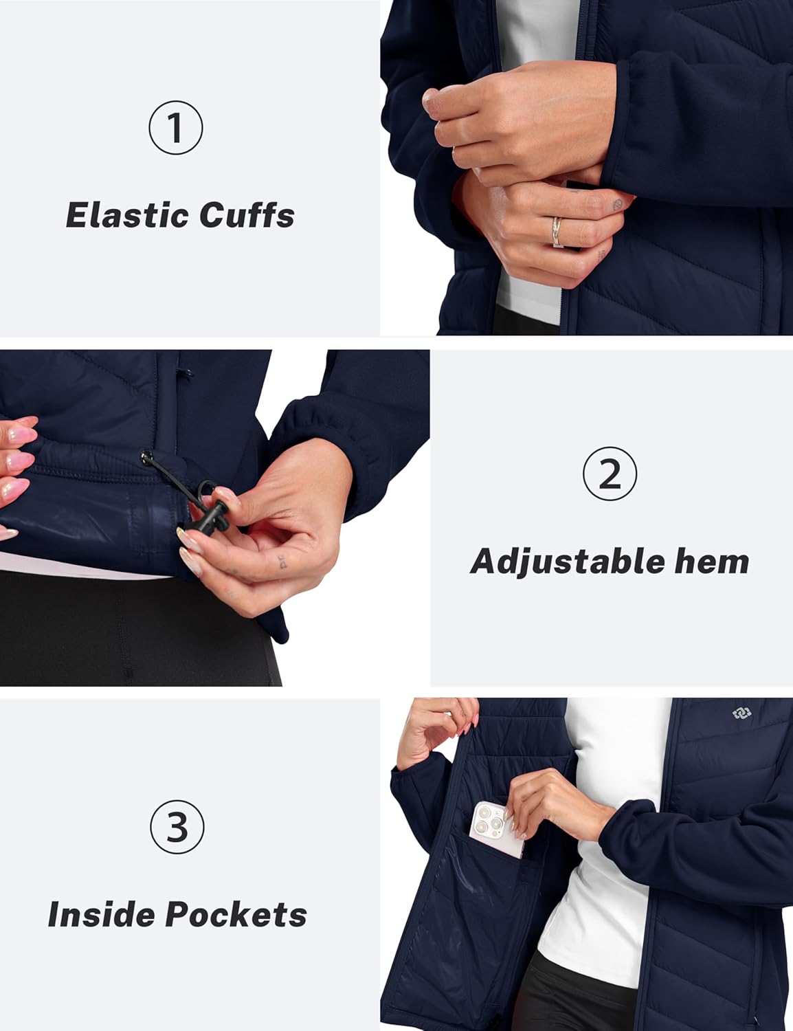 MoFiz Womens Lightweight Insulated Hiking Jacket Fleece Lined Thermal Hybrid Softshell Full Zip Winter Fall Running Coat - Image 5