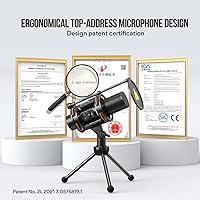 Vista 3 de MAONO Micrófono de computadora USB todo en uno para PC, 192 kHz24 bits con filtro pop, trípode, soporte de choque para reuniones de zoom