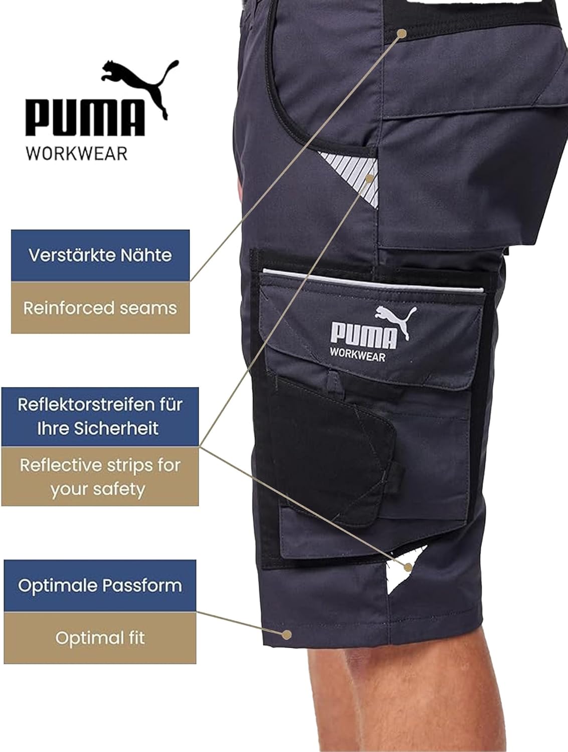 PUMA Workwear Precision X Work Shorts – Hiking Shorts for Outdoor – Cargo with Comfortable Fit and Lightweight
