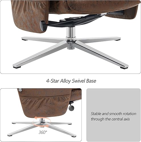 Miniatura 6 de MCombo reclinable giratorio con otomana, sillón moderno con base de aluminio resistente, silla de salón de piel sintética para sala de estar,