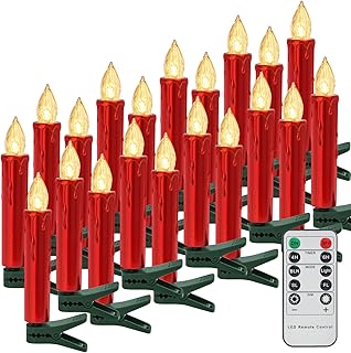 20 LED Velas para Árbol de Navidad Con Mando a Distancia, Temporizador, Intensidad Regulable, Inalámbricas, Eléctricas, Sin Llama, Color Rojo