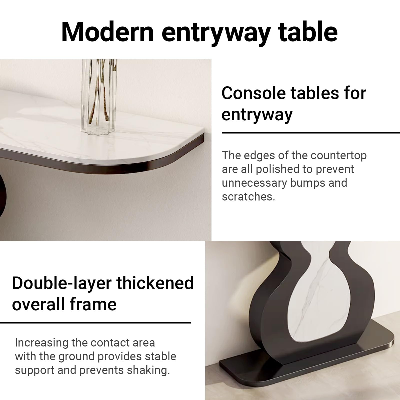 Tavolino d'ingresso moderno, consolle decorativa per corridoio, piano in ardesia con struttura in metallo, ideale per soggiorno, corridoio, atrio, ingresso, facile da montare (nero + grigio, 100 cm/