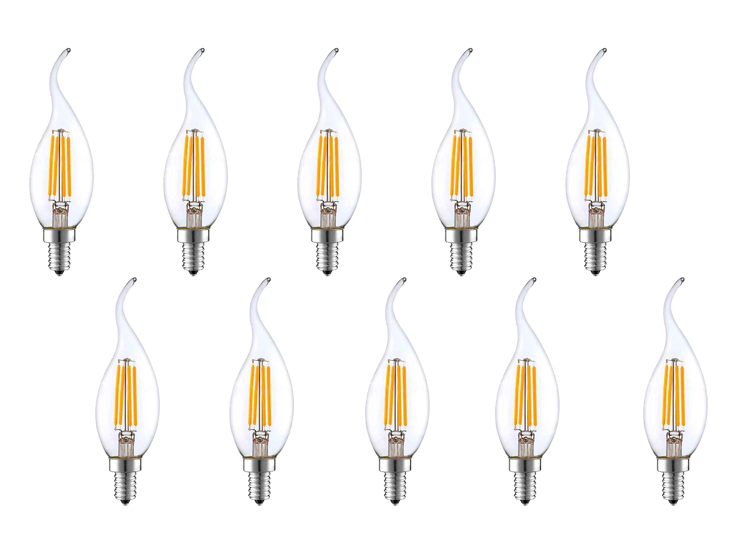 Juego de 10 Bombillas Filamento LED golpe de viento C35L, 4 W 400 lm, casquillo E14, luz cálida 2700 K, ángulo de iluminación color 360 °