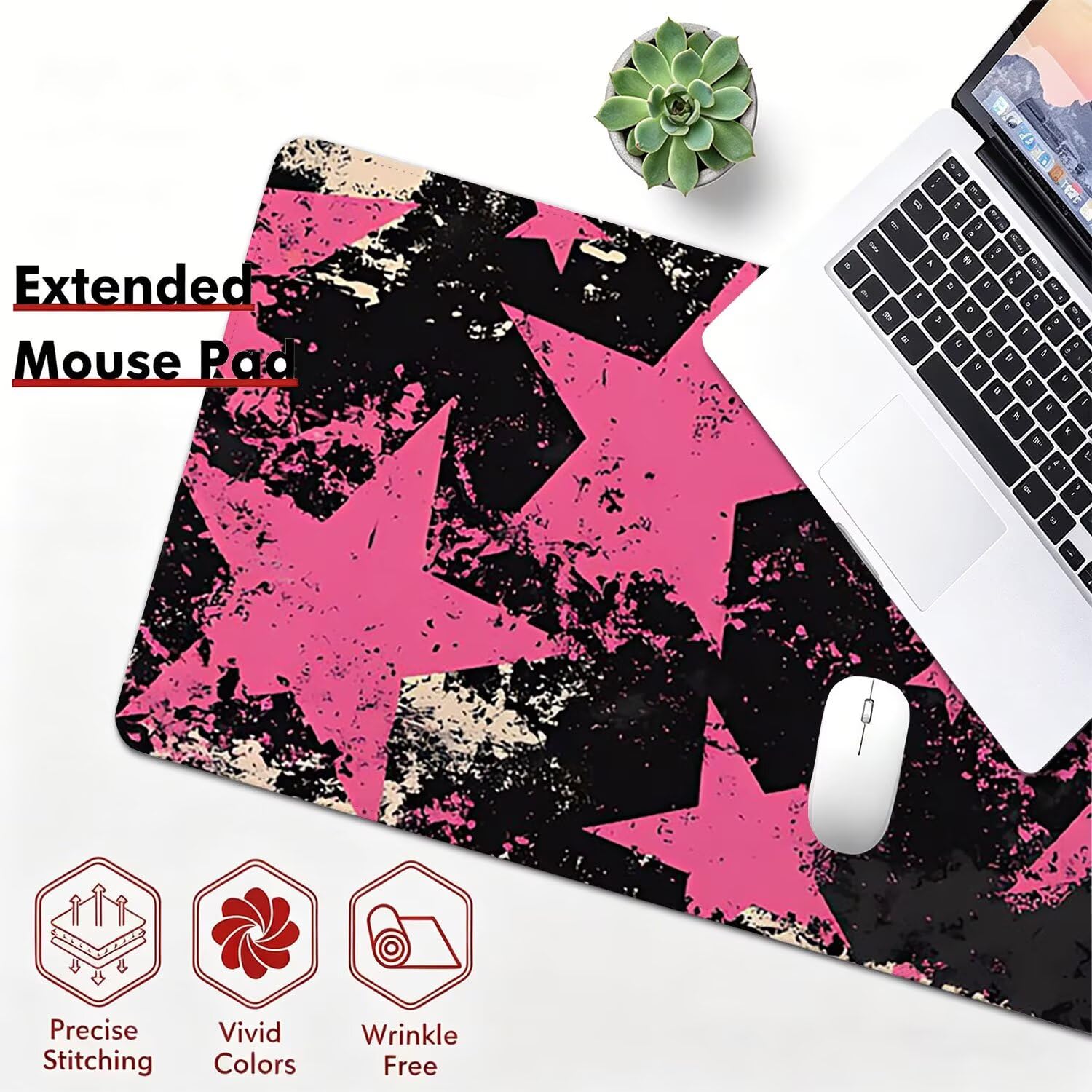 Tappetino Mouse Gaming XXL, Mousepad 1200x600x4mm rosa Stella 0x0-149 | Tappetino Scrivania con Base in Gomma Antiscivolo Bordi Cuciti per Computer, PC, Migliora la Precisione e la Velocità