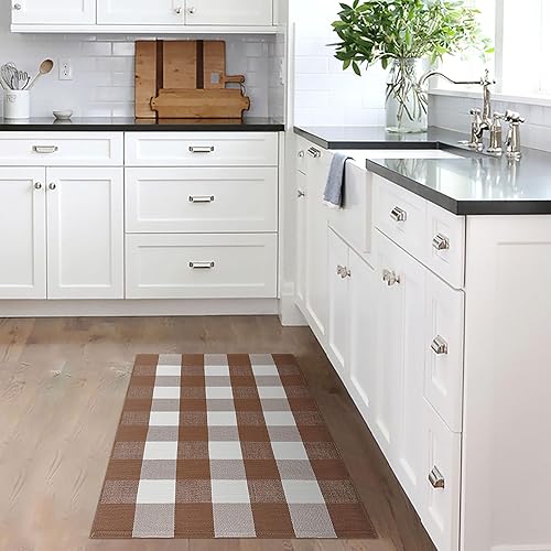 Miniatura 5 de KILOCOCO Buffalo - Tapete a cuadros para puerta delantera, 27.5 x 43 pulgadas, para exteriores, color marrón, tapete de algodón lavable para porche
