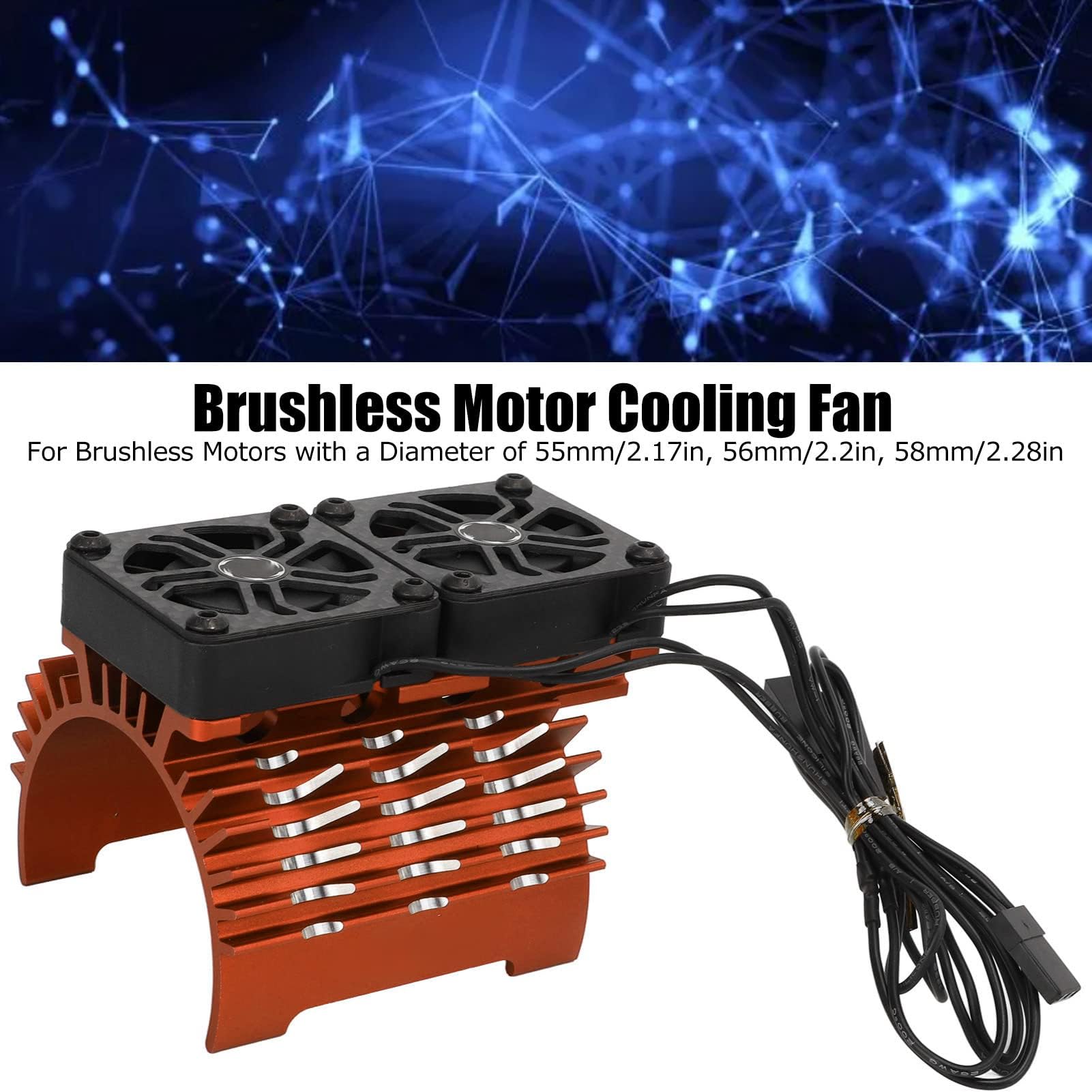 55/56/58mm RC Auto Motor Kühlkörper Lüfter Dual Fan Motor Kühlkörper Kühler für 1/5 RC Auto 8,4V 16000RPM(Orange) RC -Automodellzubehör