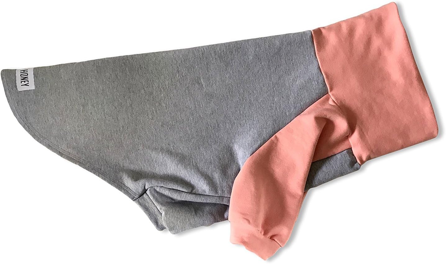 Tooth & Honey Large Dog Sweater/Pitbull/Large Dog Sweater Dog Sweatshirt/Peachy Pink & Grey (Extra Large)