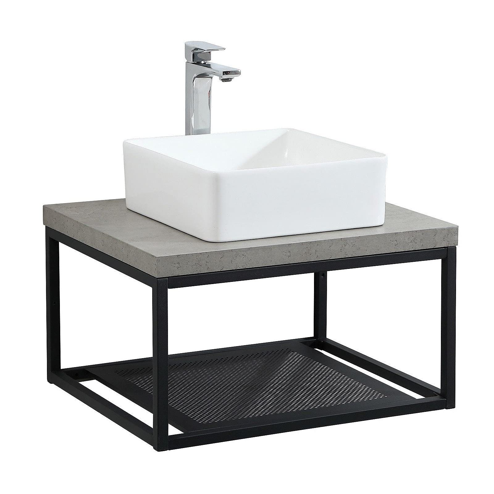 Mueble de baño de madera y metal Will – encimera colgante de 60 cm + estructura de metal negro mate + lavabo + espejo