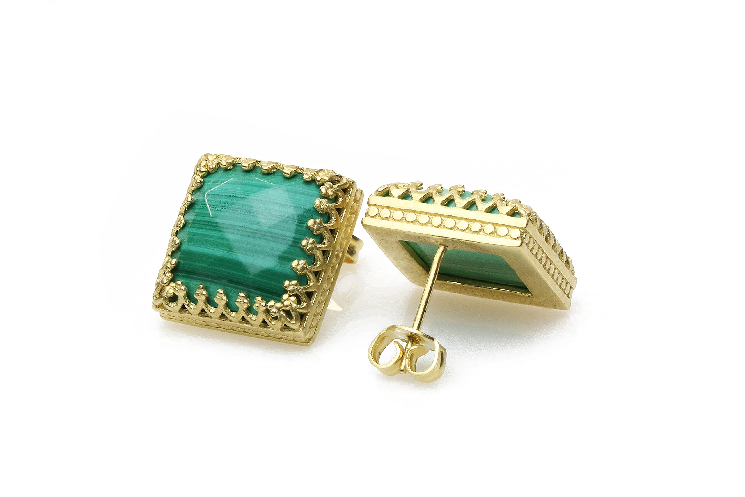 Pendientes de Malaquita para Mujer - Lujosos Pendientes Cuadrados de Oro 14k - Joyas Hechas a Mano para Bodas, Fiestas, Casual, Regalos de Pendientes para Mamá, Hermana, Hija, Esposa